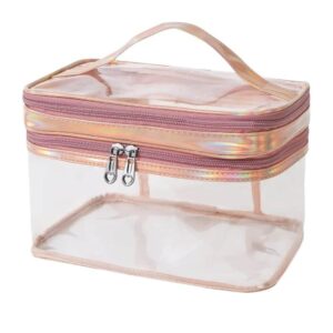 Clear Waterproof Makeup Travel Bag Cosmetic Double Layer Pink