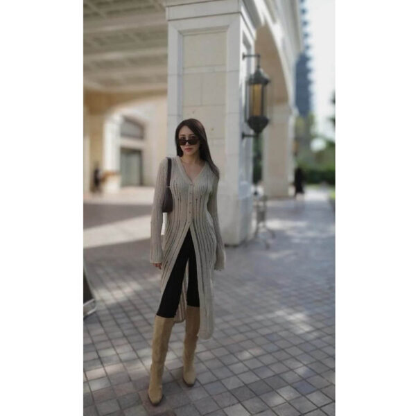 Casual Knit Open Front Cardigan Loose Sweater Beige