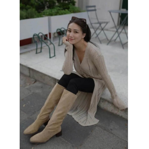 Casual Knit Open Front Cardigan Loose Sweater Beige - Image 3